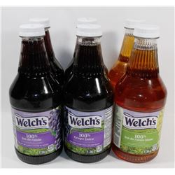 LOT OF 6 ASSORTED BOTTLES OF WELCHES FRUIT JUICE.