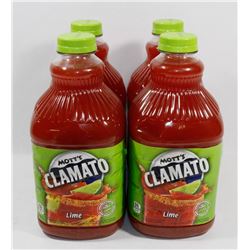 4 BOTTLES OF MOTTS LIME CLAMATO JUICE.