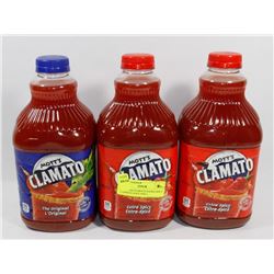 2 BOTTLES OF MOTTS EXTRA SPICY CLAMATO JUICE AND 1