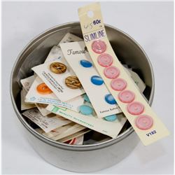 TIN OF ASST UNUSED VINTAGE BUTTONS