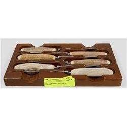SET OF 6 BIRKS ANTLER HANDLES KNIVES.