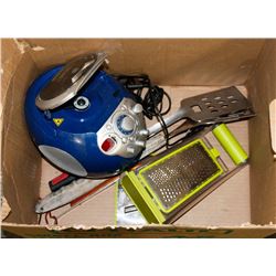 BOX OF BBQ AND KITCHEN TOOLS.