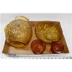 5PC AMBER GLASS DISHES.