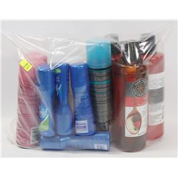 BAG OF ASSORTED SHAMPOO AND OTHER BEAUTY PRODUCTS