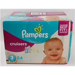 BOX OF 84 PAMPERS CRUISERS SIZE 3 DIAPERS.