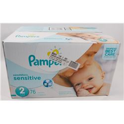 BOX OF 76 PAMPERS SWADDLERS SENSITIVE SIZE 2