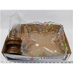 LARGE FLORAL DISH WITH COLORFUL ACCENTS & VINTAGE