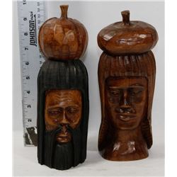 TWO VINTAGE HAND CARVED WOOD STATUES.