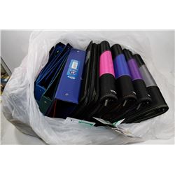 BAG OF ASSORTED BINDERS.