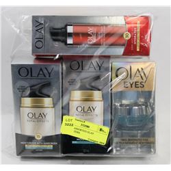 LOT OF 5 ASSORTED OLAY MOISTURIZERS.