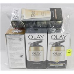 LOT OF 5 ASSORTED OLAY MOISTURIZERS.
