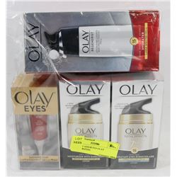 LOT OF 5 ASSORTED OLAY MOISTURIZERS.