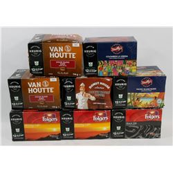 5 PACKS OF 12 ASSORTED KEURIG COFFEE PODS.