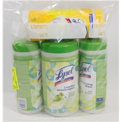 LOT OF 4 ASSORTED SIZE & SCENT LYSOL WIPES.