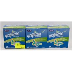 THREE 40 PACKS OF ANYTIME TAMPONS