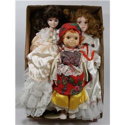 FLAT OF 3 VINTAGE DOLLS, TWO ARE PORCELAIN
