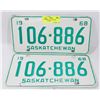 Image 1 : SET OF 1968 SASKATCHEWAN LICENSE PLATES.