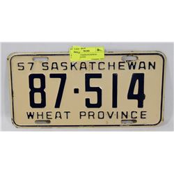 1957 SASKATCHEWAN LICENSE PLATE