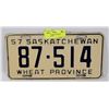 Image 1 : 1957 SASKATCHEWAN LICENSE PLATE
