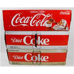 THREE ASSORTED COCA COA 12 PACKS