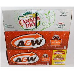 TWO 12 PACKS OF A&W ROOT BEER AND ONE 12 PACK