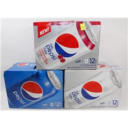 THREE ASSORTED 12 PACKS OF PEPSI