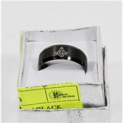 NEW MENS FREEMASON BLACK TUNGSTEN CARBIDE BAND.