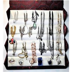 9)  PAISELY SILK JEWELRY ROLL & CONTENTS