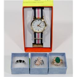 BUNDLE OF 3 FASHION RINGS AND WOMENS FABRIC BAND