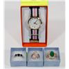 Image 1 : BUNDLE OF 3 FASHION RINGS AND WOMENS FABRIC BAND