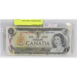 1973 CANADA $1 BILL POKER HAND SERIAL #