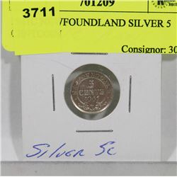 1941C NEWFOUNDLAND SILVER 5 CENT COIN