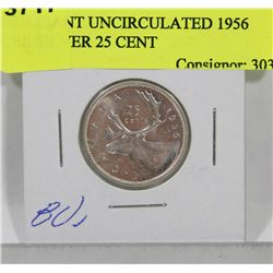 BRILLIANT UNCIRCULATED 1956 QEII SILVER 25 CENT