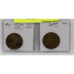 LOT OF 2 , CANADA 1908 LARGE PENNY, USA  JOHN