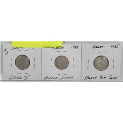 LOT OF 3 CANADA DIMES 1930, 1933, 1935