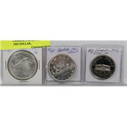 LOT OF 3 CANADA COINS, 1967 DOLLAR, 1965 DOLLAR,