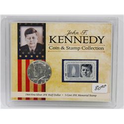 KENNEDY SILVER HALF DOLLAR AND STAMP