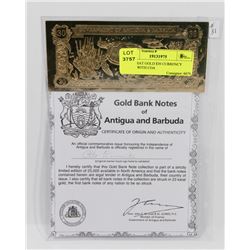 23 KARAT GOLD $30 CURRENCY NOTE WITH COA