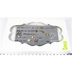 DISPLAY OF ASSORTED RINGS INCL TIGERS EYE.