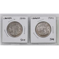 CANADIAN SILVER FIFTY CENT COINS 1940  1941