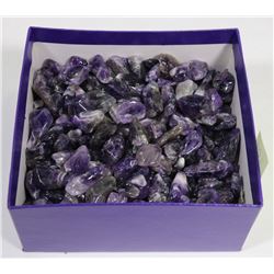 BOX OF POLISHED AMETHYST STONES
