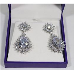 PAIR OF SILVER TONE CZ CRYSTAL DROP EARRINGS