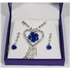 Image 1 : BLUE FLOWER  CRYSTAL NECKLACE & EARRING SET