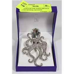 OCTUPUS SILVER TONED BROOCH WITH CRYSTAL ACCENTS