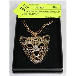 RHINESTONE LEOPARD HEAD GOLD TONES PENDANT