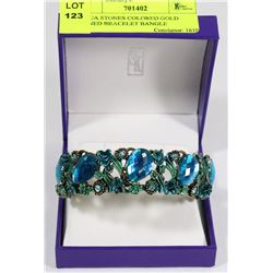 AQUA COLORED STONES GOLD TONED BRACELET BANGLE