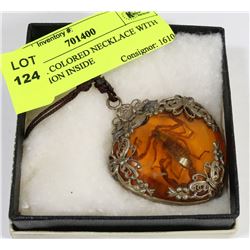 AMBER COLORED NECKLACE WITH SCORPION INSIDE