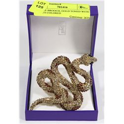 SNAKE BROOCH, GOLD TONED WITH MULTI COLORED
