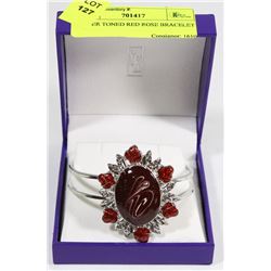 SILVER TONED RED ROSE BRACELET