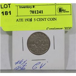 KEY DATE 1926 CANADIAN 5 CENT COIN